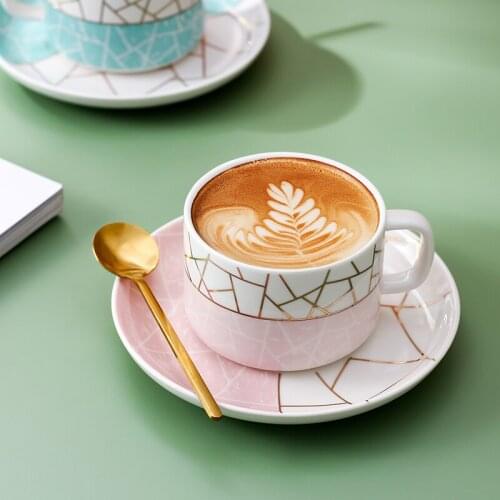 Nordic Coffee Cup And Saucer Set Ceramic Eco Friendly Tea Cup Set Porcelain Wedding Tazas De Cafe Kitchen Dining Bar EB5BD