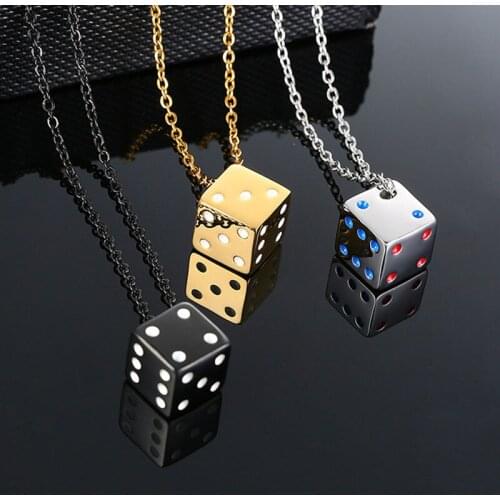Creative Stainless Steel Chain Square Gambling Luck & Dice Pendant Smooth Surface Necklace For Women Men Couple Choker Jewelr