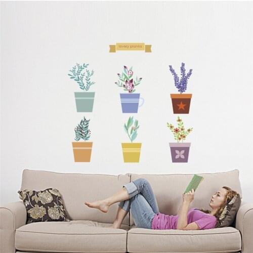 Creative Lavender Flowers Pot Wall Art Sticker For Office Shop Baseboard Home Decoration Diy Natural Style Wall Mural Pvc Decals
