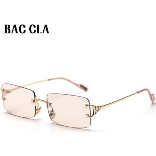 BAC CLA Small Rectangle Sunglasses Women Rimless Square Sun Glasses for Women 2020 Summer Style Female Uv400 Green Brown