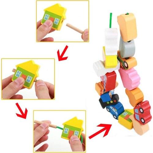 Mini Wooden Animal Fruit Lacing Threading Beads Block Toys For Children Learning Education Cartoon Colorful Products Kids Toys