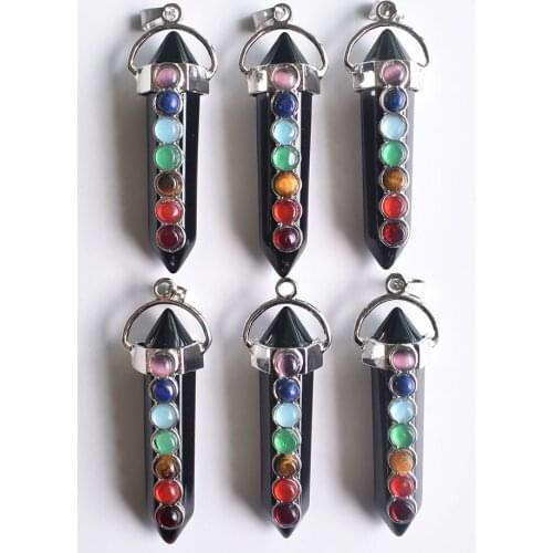 Fashion Natural Rock Crystal Hexagon Column 7 Stone Beads Healing Chakra Pendant Fashion Jewelry 6pc/lot wholesale free shipping