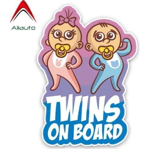Aliauto Cartoon Warning Sign Car Sticker Twins Baby on Board Colored Graphic PVC Sunscreen Decals Decoration,11cm*16cm