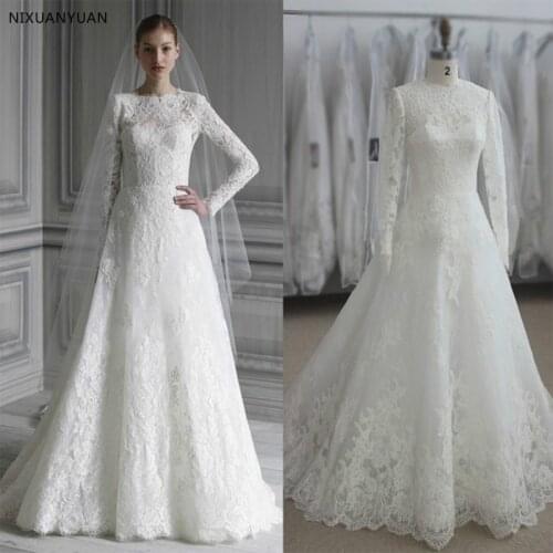 Muslim Wedding Dress Hijab High Neck Long Sleeve Lace Applique Crystal Beading 2021 Arab Bride Bridal Gown