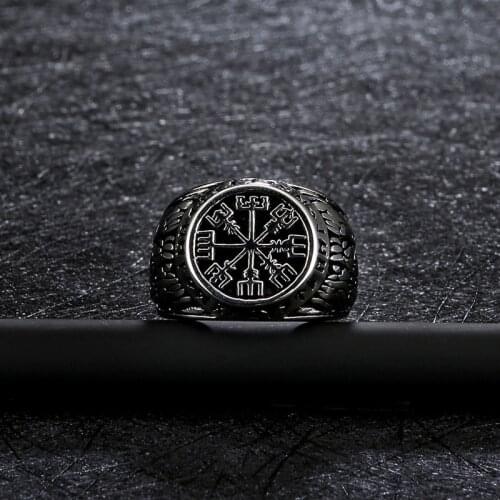 Odin Helm of Awe Norse Ring Aegishjalmur Stainless Steel Rings Mens Viking Amulet Jewelry