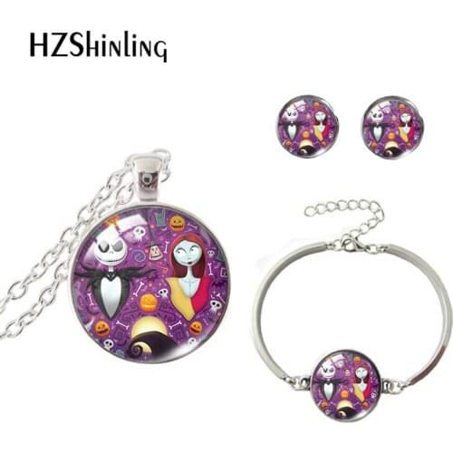 2021 New Arrival Jack and Sally Before Christmas Characters Necklace Bracelet Earring Sets Handcraft Christmas Gifts for Kids