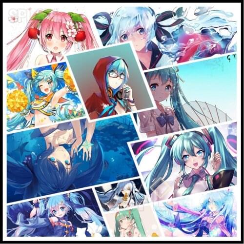 Anime Diamond Painting Kits Double Ponytail Cute Cartoon Character Blue Long Hair Japanese Singer Home Decoration Bedroom Poster