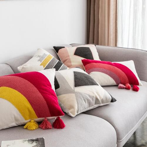 Tassels Cushion Cover Cute Rainbow Embroidery Pillow Cover 45x45cm/30x50cm Stylish Home Decoration Kids Room