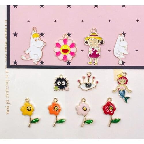 New style 30pcs/lot color enamel cartoon girls/flowers/eyes/hippo shape alloy floating locket charms diy jewelry accessory
