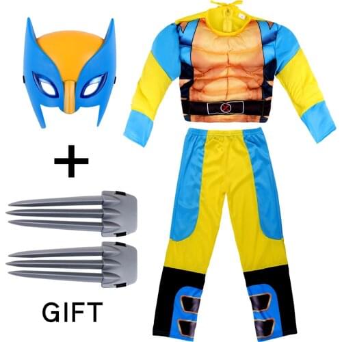 Muscle Clothes Iron Wolf Top Pants Costume Kids Superboy Heroes Cosplay Birthday Party Fancy Dress Children