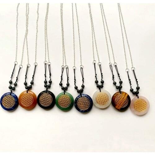 Carved Secred Geometry Flower of Life Pendant Necklace Natural Lava Stone Aromatherapy Essential Oil Diffuser Necklace