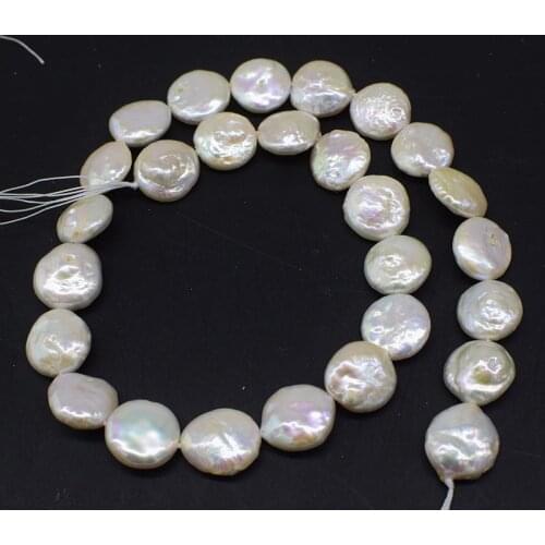 Freshwater pearl white coin pearl 13-14mm oval FPPJ wholesale nature for DIY jewelry loose beads 38cm