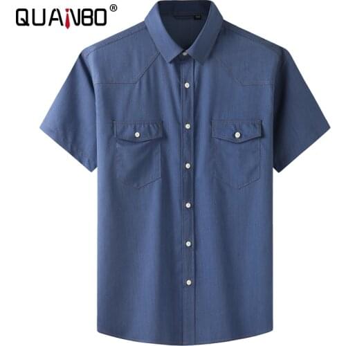 Plus Size 10XL 8XL 7XL 6XL Mens Short Sleeve Value Denim Shirt 2021 Summer New Men Business Casual Thin Comfortable Shirts