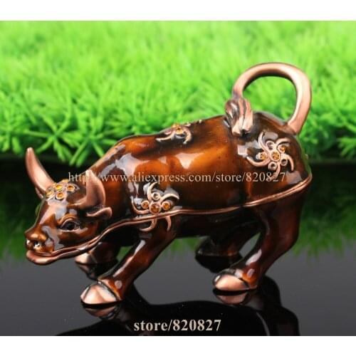 Ox Trinket Box Jewelry Box with Inlaid Crystal Figurine Cow Cattle Jewelry Trinket Box Decorative Collectible Animal Gift