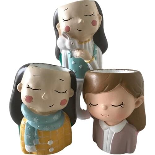 3D Silicone Mold Boy Girl Flower Pot Succulents Planter DIY Resin Concrete Vase Mold Resin Fondant Chocolate Making Tools