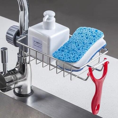 Kitchen Stainless Steel Sink Drain Rack Sponge Storage Faucet Soap Drainer Shelf Basket Bathroom Accessories