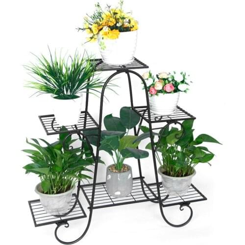 6 Layers European Wrought Iron Flower Stand Indoor Multi-story Flower Stand Rack Floor-standing Balcony Flower Pot Shelves