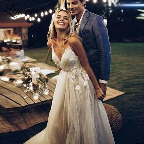 Robe De Mariee Custom Dress 2020 Tulle Wedding Dresses Applique 3D Flower Spaghetti Straps Bridal Gowns Dress Vestido De Noiva