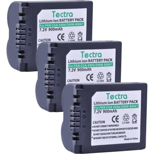 Tectra 3PCS DMW-BMA7 CGA-S006 S006 S006A CGR-S006E Li-ion Battery for Panasonic Lumix DMC-FZ7 FZ8 FZ18 FZ28 FZ30 FZ35 FZ38 FZ50