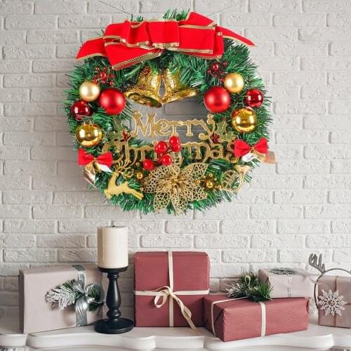 Christmas Wreath Decoration With Bows, Bells, Colored Balls, 30*30*5Cm, Simulation Red Fruit, Christmas/Party Decorations