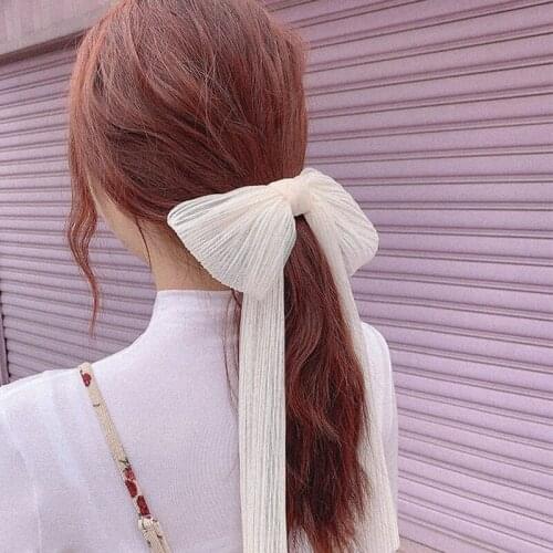 Women White Simple Hairpin Chiffon Mesh Big Bowknot Ribbon Hairband Clip Lady Girls Spring Clip