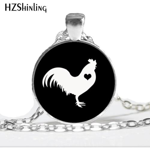 NS-00745 2017 New Rooster Silhouette Pendant Cock Necklace Hen Jewelry Round Round Pendants Glass Cabochon Necklaces HZ1