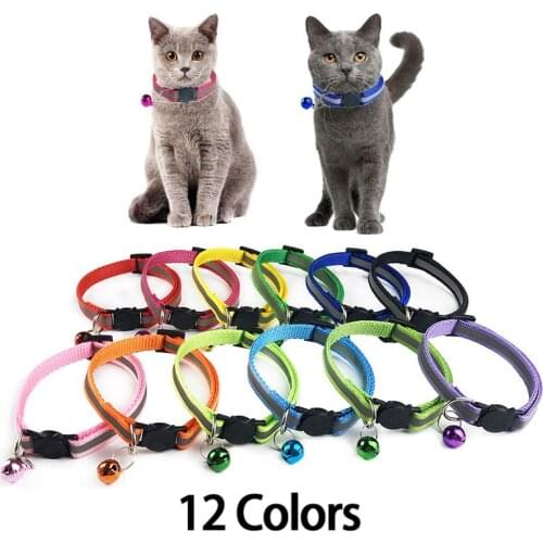 1.0cm Cartoon Safety Breakaway Cat Collar 12 Colors Reflective Nylon Pet Puppy Small Dog Kitten Cat Collar with Colorful Bell