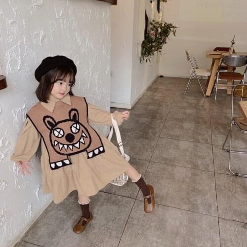 Girls Suits Dress+ Vest 2pcs Kids Cotton 2021 Beautiful Spring Autumn Uniforms Custom Sport Sets Teenagers Outwear Children Clot