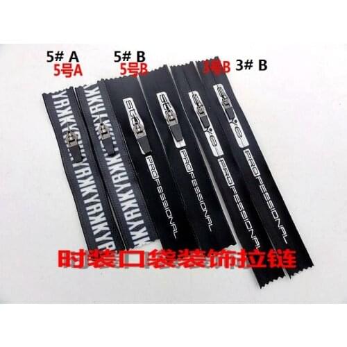 4pcs/lot 3# 5# waterproof zipper sewing DIY jeans trousers track pants pocket zipper black with words free shipping