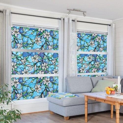 45x100cm Colorful Lily Painting Frosted PVC Static Cling Glass Window Films Decoration Film Stickers Privacy Bathroom Decor