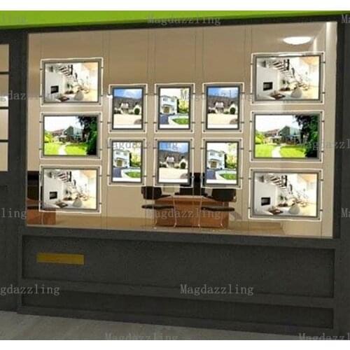 6PCS A4 Vertical +6PCS A3 Landscape LED Window Display Cable Kits,Illuminated Acrylic Light Pocket for Real Estate Agency