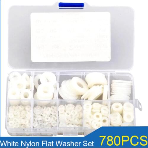 780pcs White Nylon Flat Washer Gasket Set M2 M2.5 M3 M4 M5 M6 M8 M10 M12 Plastic Sealing O-rings Assortment Kit
