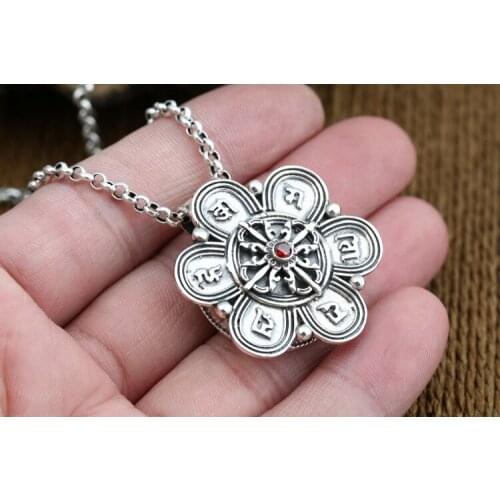 925 sterling Silver Om Mani Padme Hum pray women mens punk biker pendant charm locket Jewelry A5099