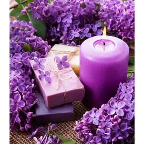 5D DIY Diamond Painting Landscape Painting Purple Flower Candle Picture Square Round Diamond Cross Stitch Home Decoration WG2881