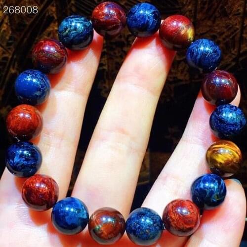 Namibia Colorful Natural Blue Red Pietersite Gemstone Round Beads Bracelet 10.6mm Cat Eye Stretch Pietersite Genuine AAAAAA