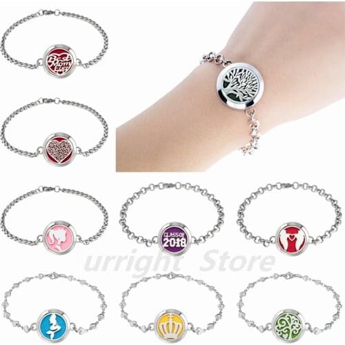 Best Mom heart princess skull Mermaid Essential Oil Diffuser Locket Perfume Bracelet Stainless Steel 25mm locket Bracelet 10pads