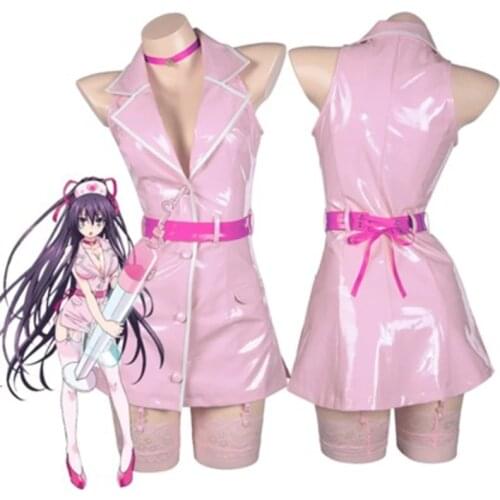 DATE A LIVE Yatogami Tohka Cosplay Costume PU Leather Sexy Nurse Uniform Halloween Party Women Dress