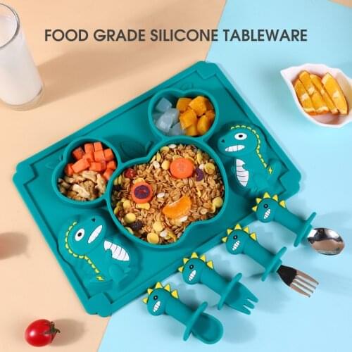 Childrens Tableware Creative Cartoon Dinner Silicone Dish Drop-resistant Children Feeding Dishes Plates For Food Babies Gift