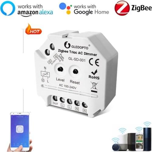 GLEDOPTO Zigbee Smart Home Triac AC Dimmer LED-Touch Push Switch Work With 2.4G Controller Smartthings Alexa Google Home