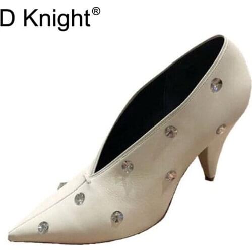 Deep V Design Lady Pumps Shoes Elegant European Women Shoes Pumps High Heel 2020 Pop Star Pointed Toe Girl Thin Heel Woman Shoes