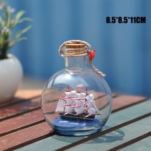 Home Decor Mediterranean Style Mini Ship Boat Drift Bottle Charm Glass Bottle Small Wood Cork Glass Vial Valentines Day Gift