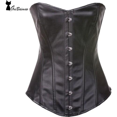 Classic Overbust Corsets Boned Waist Trainer Lace Up PVC Corsets
