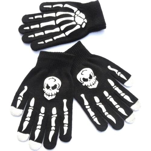 Cool Print Cartoon Skull Claw Winter Knit Warm Outdoor Sports Cycling Gloves Men Women Touch Screen Hip Hop Dancing Gloves B52