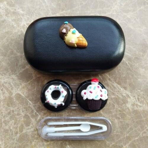 LIUSVENTINA 2018 New Cute Cake Doughnut Ice Cream Combo Contact Lens Case Box Container for Color Lenses Lover Gift for Girls