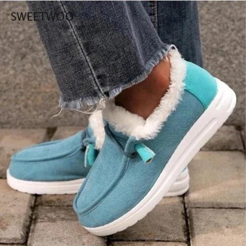 Women Winter Warm Loafers Ladies Short Plush Flats Female Slip On Platform Casual Shoes Comfort Soft