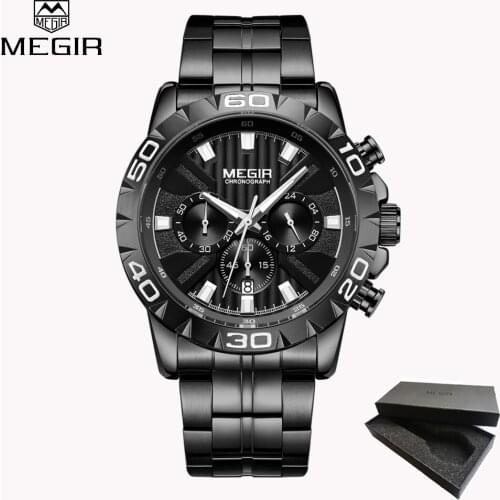 2019 New Watches Men Luxury Brand MEGIR Chronograph Men Sports Watch Waterproof Full Steel Quartz Mens Watch Relogio Masculino