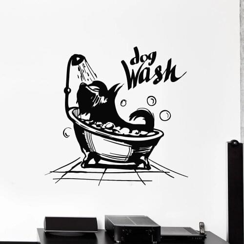 Dog Wash Wall Decal Words Pet Grooming Salon Bathroom Shower Bathtub Interior Decor Vinyl Window Stickers Waterproof Mural Q323
