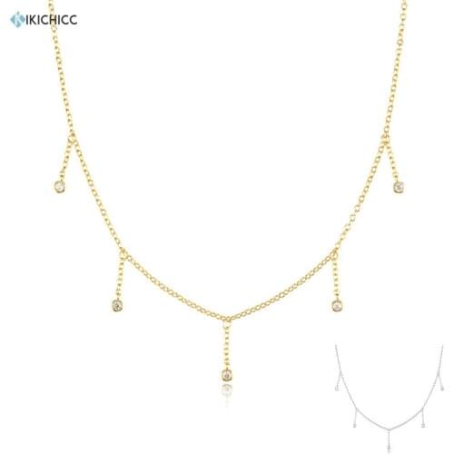 KIKICHICC 925 Sterling Silver Gold Round CZ Zircon Charm Choker Necklace Long Chain Luxury Party Rock Punk Jewelry For Women
