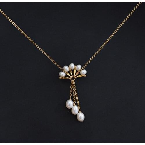 Lii Ji Women Choker Necklace 925 Sterling silver Real Pearl Fan Pendant Tassels Necklace Freshwater Pearl Jewelry for Gift