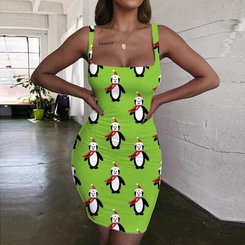 KYKU Penguin Dress Women Animal Halter Sleeveless Christmas Ladies Dresses Cute 3d Print Womens Clothing Party Vintage Boho